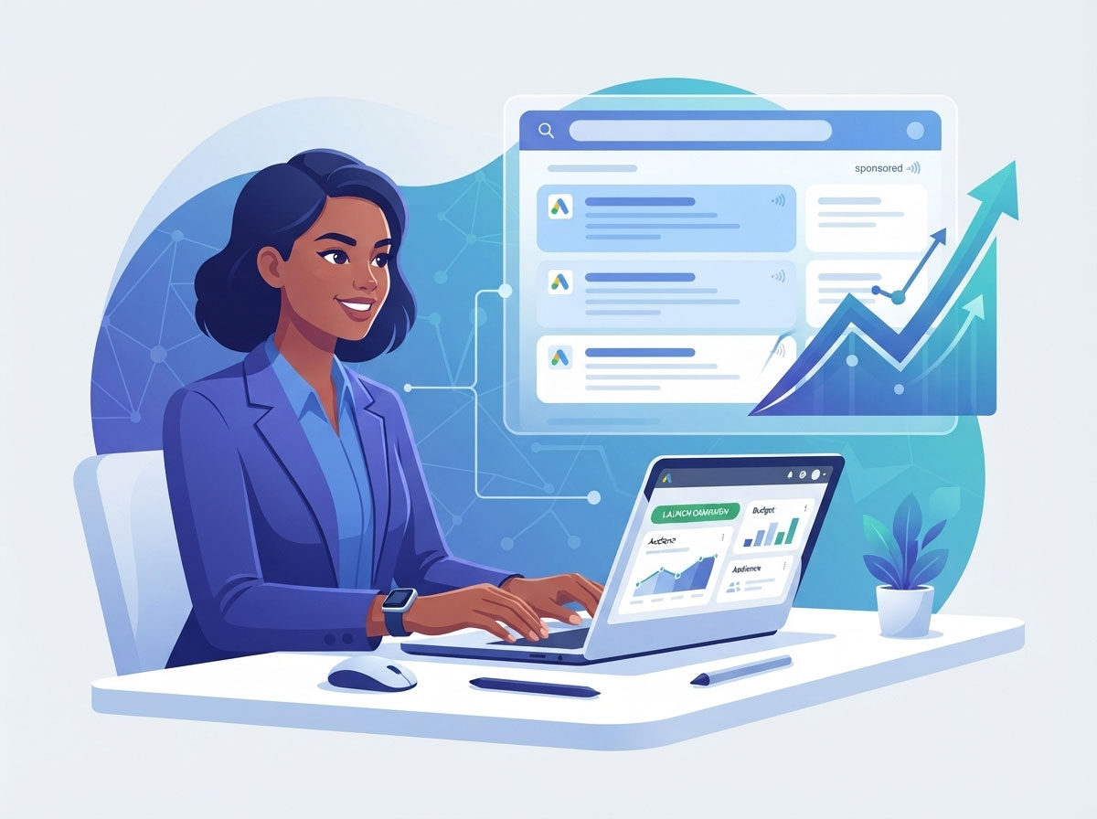 Marketer launching a Google Ads campaign with rising results