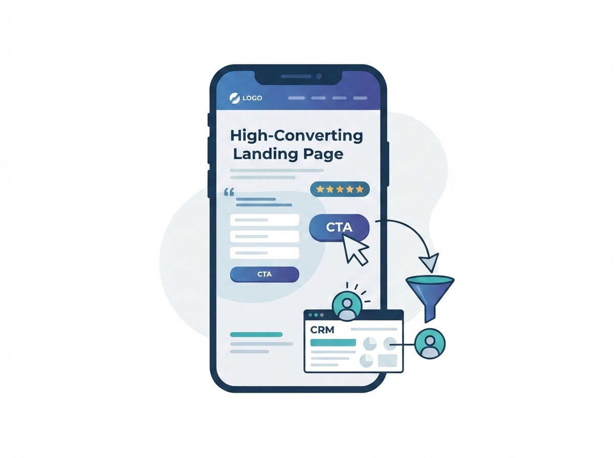 Mobile landing page converting an ad click into a lead with a quote form