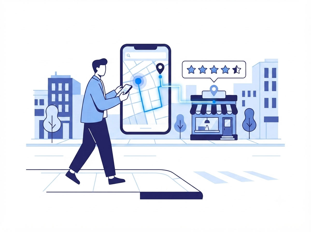 Customer searching near me on a phone and finding a local business