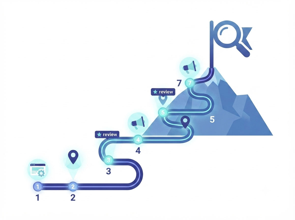 Step-by-step roadmap taking a local business to the top of search results